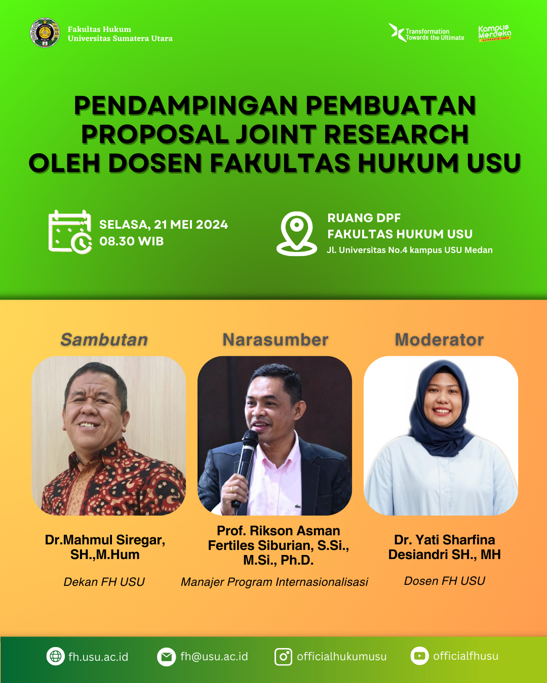 PENDAMPINGAN PEMBUATAN PROPOSAL JOINT RESEARCH  OLEH DOSEN FAKULTAS HUKUM USU